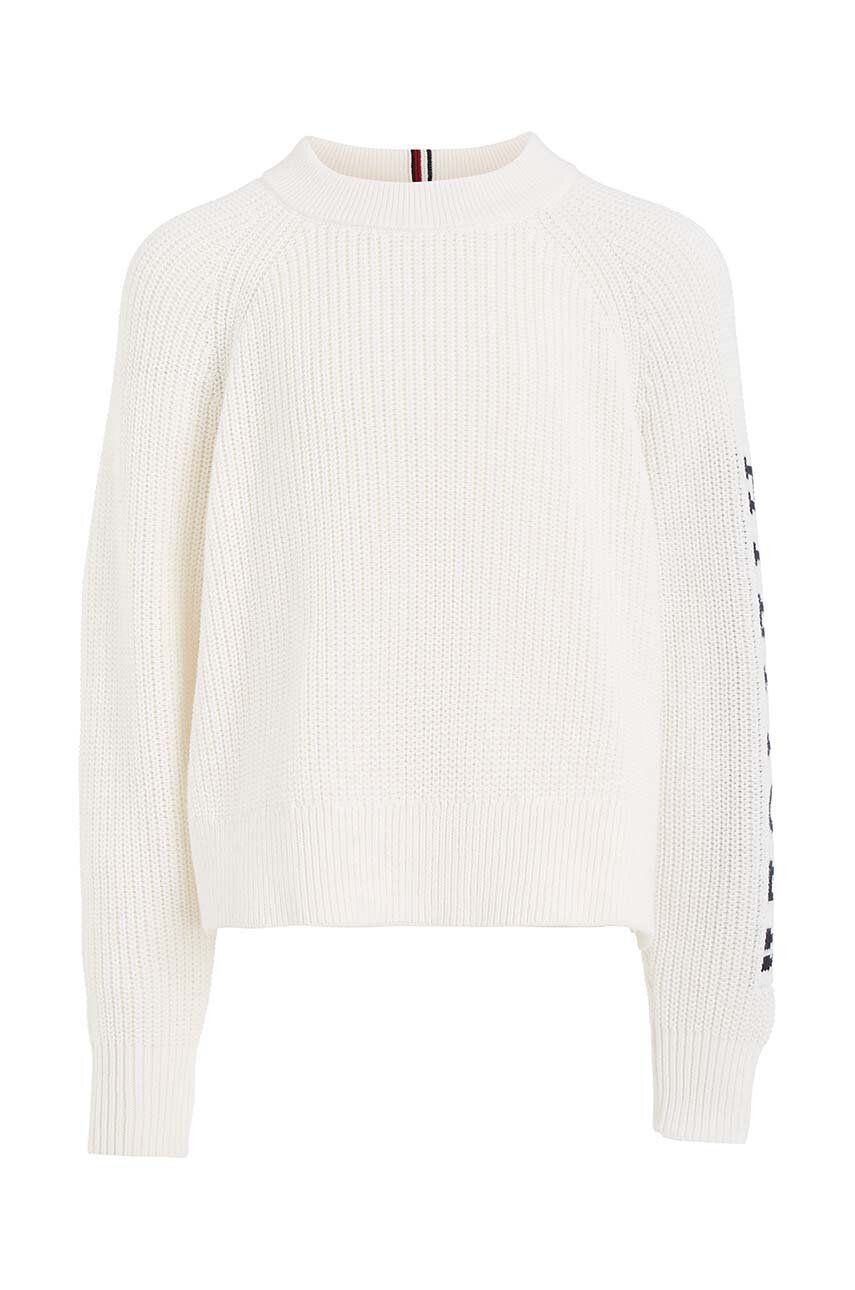 Dětský bavlněný svetr Tommy Hilfiger bílá barva, hřejivý - bílá -  100 % Bavlna