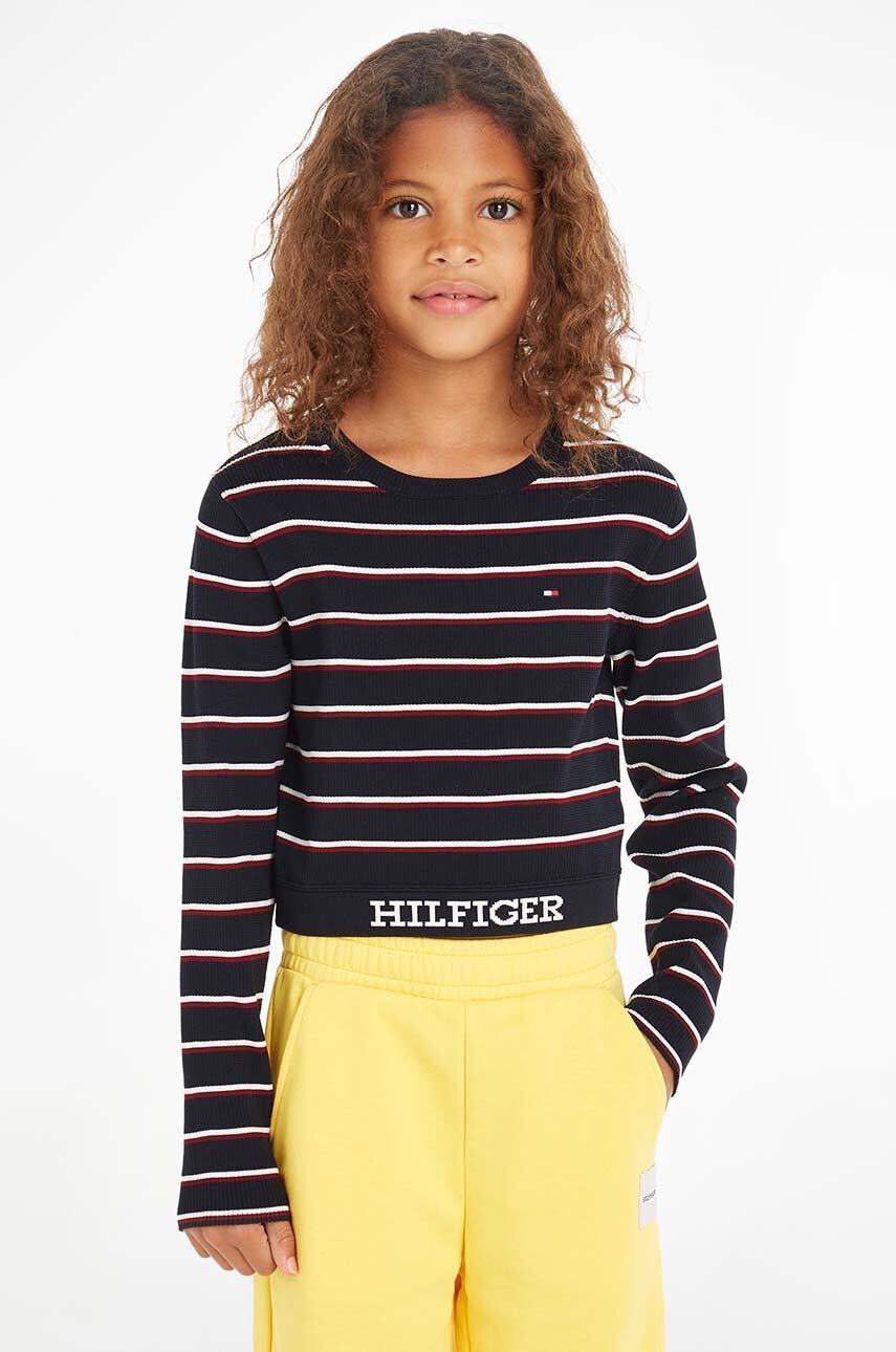 

Детски пуловер Tommy Hilfiger в тъмносиньо от лека материя, Тъмносин