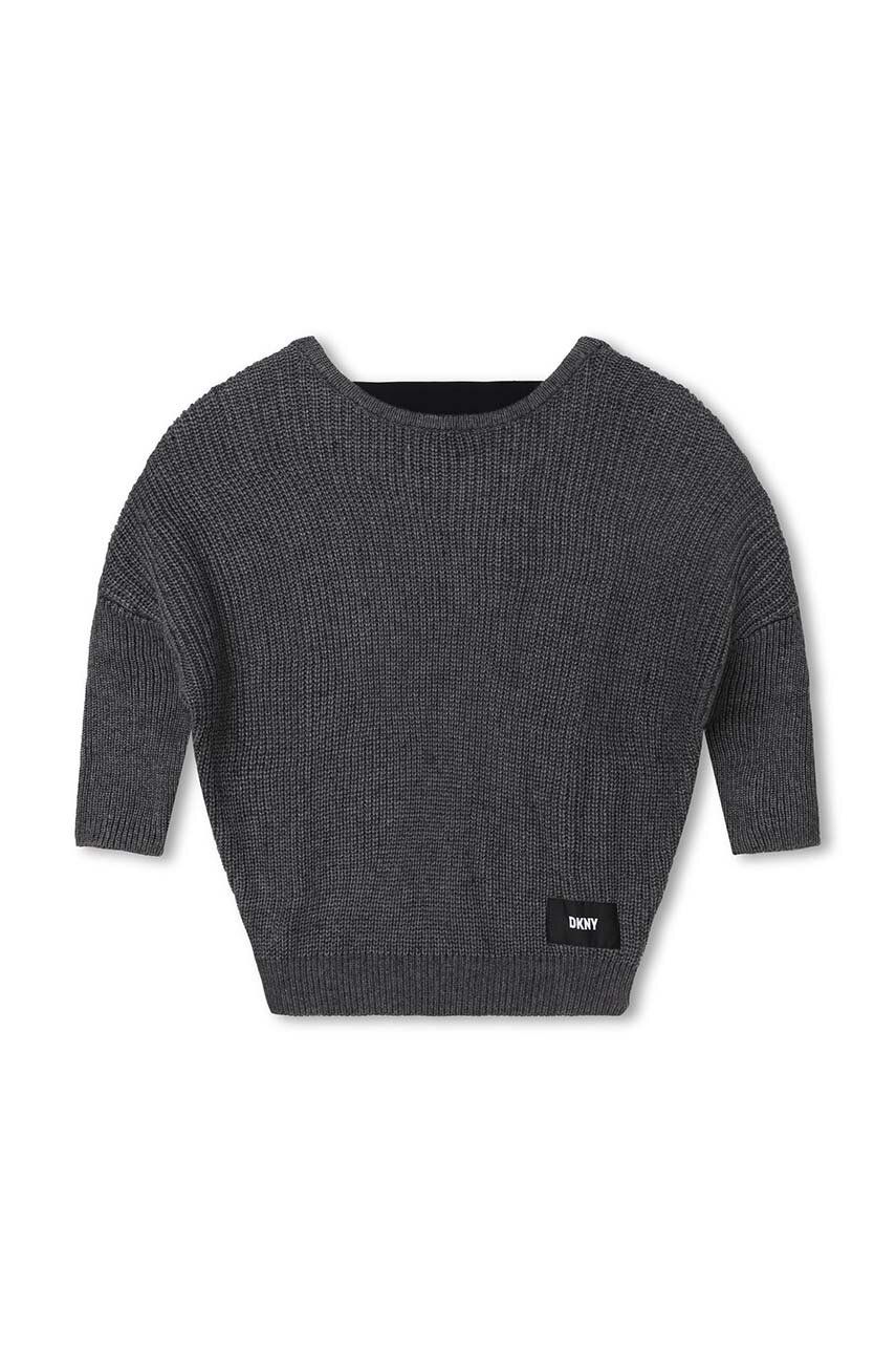 E-shop Dětský svetr s příměsí vlny Dkny šedá barva, lehký