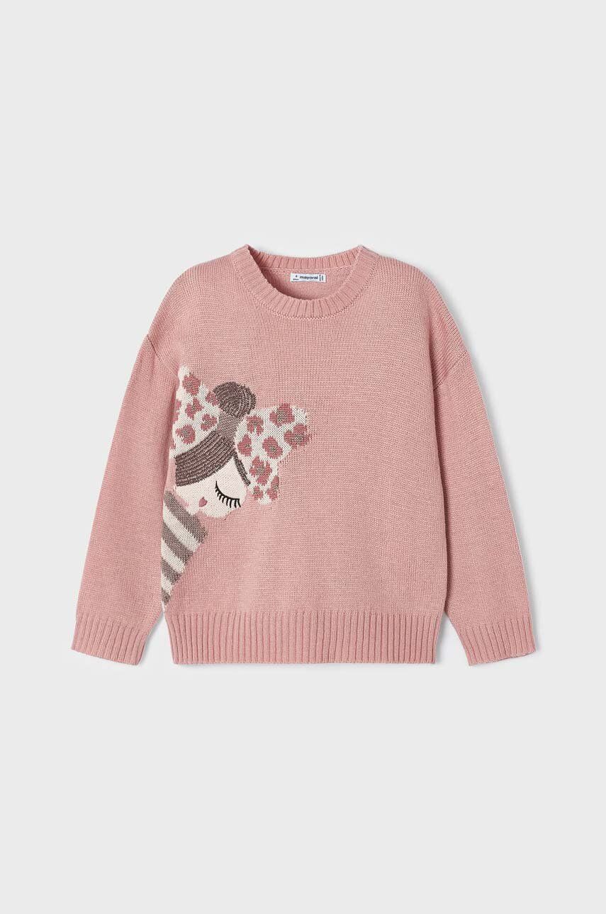 E-shop Dětský svetr s příměsí vlny Mayoral růžová barva, hřejivý
