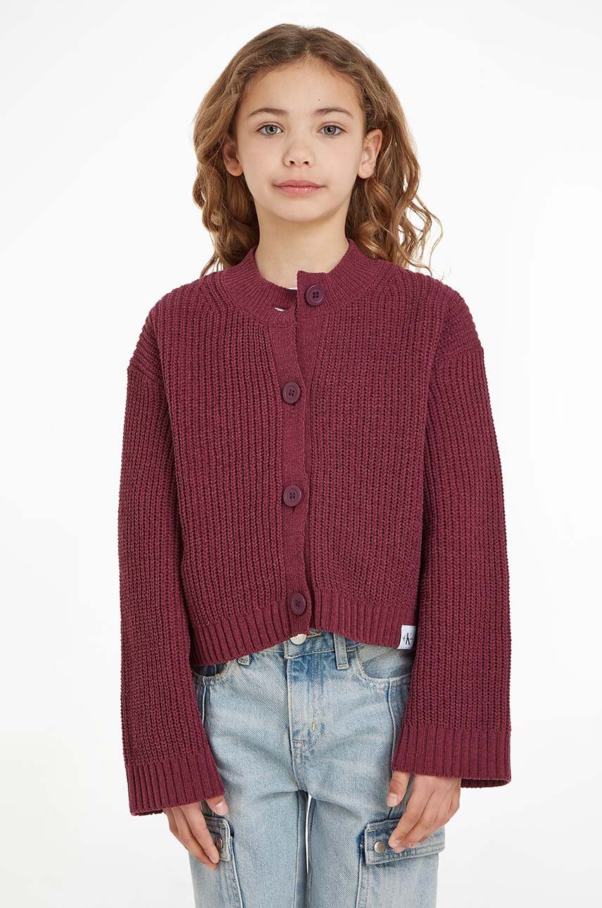 Levně Dětský svetr Calvin Klein Jeans vínová barva, lehký