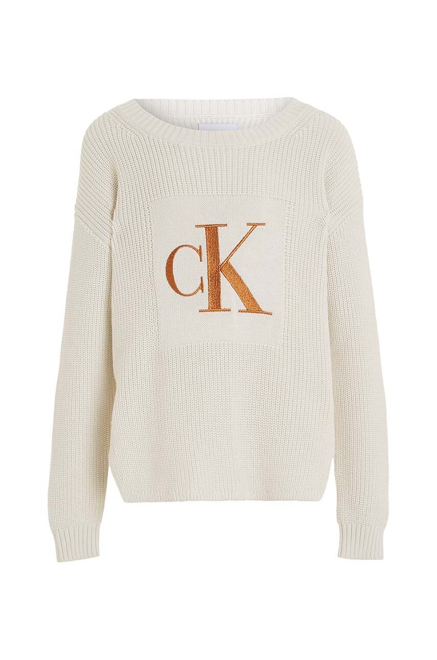 Детский хлопковый свитер Calvin Klein Jeans цвет бежевый