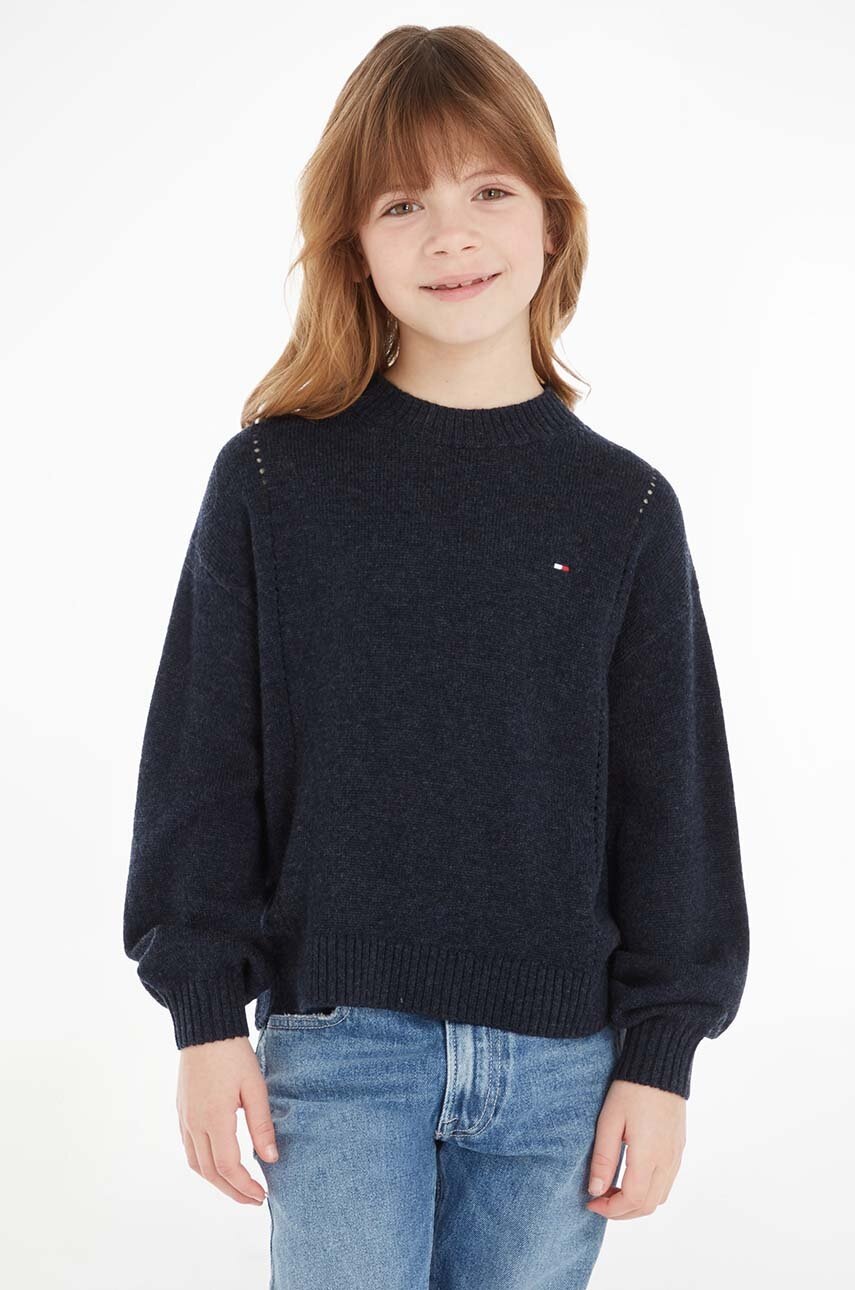 

Детски вълнен пуловер Tommy Hilfiger в тъмносиньо от лека материя, Тъмносин