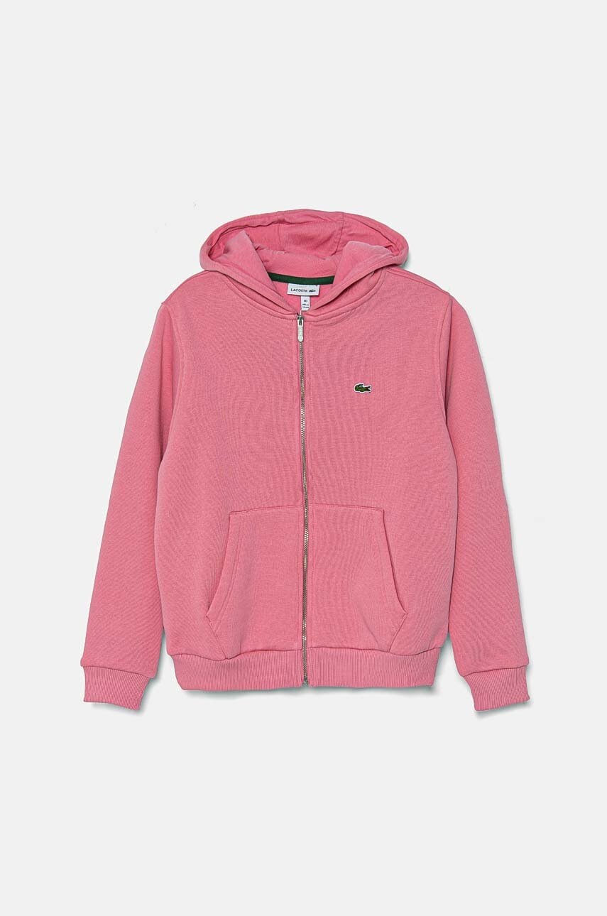 

Детски суичър Lacoste в розово с качулка с изчистен дизайн, Розов