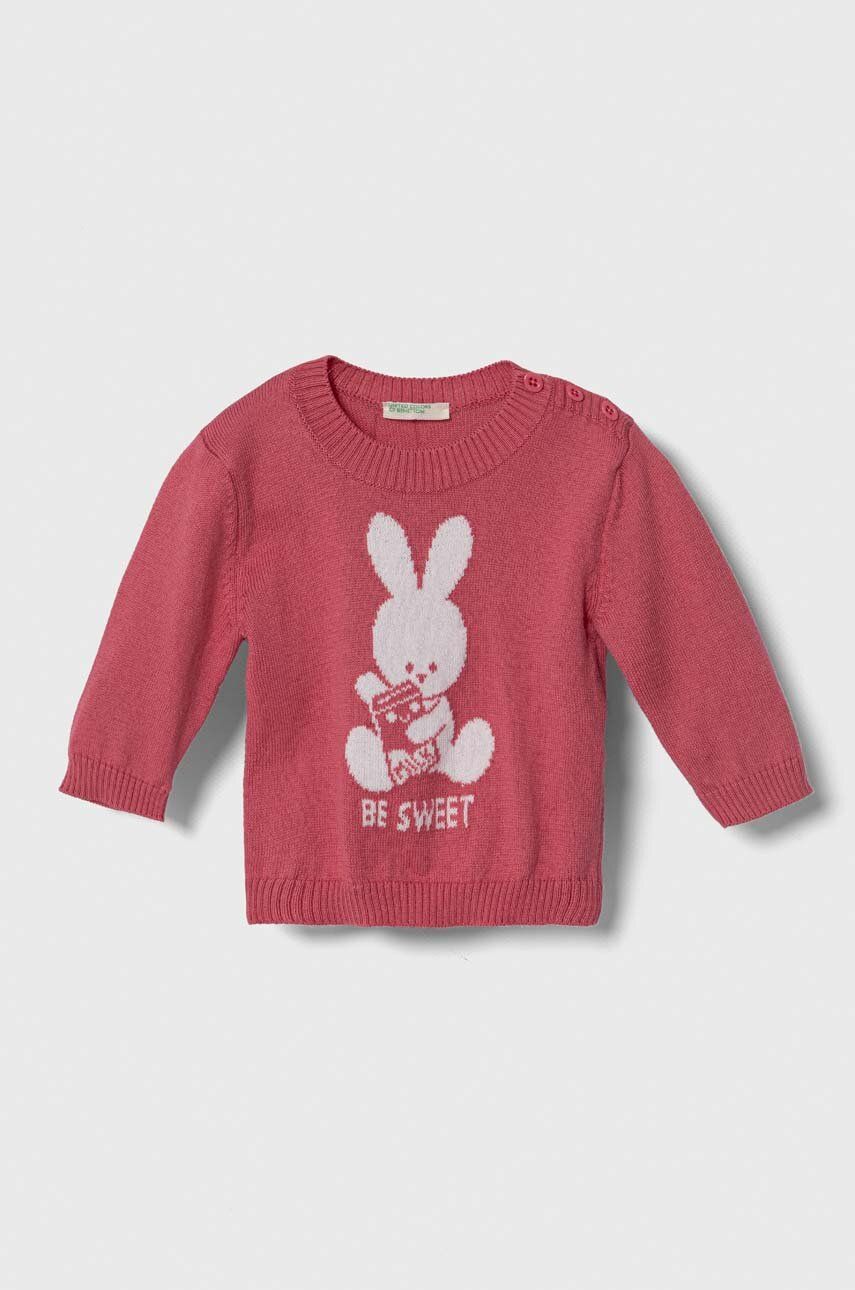 E-shop Dětský bavlněný svetr United Colors of Benetton růžová barva