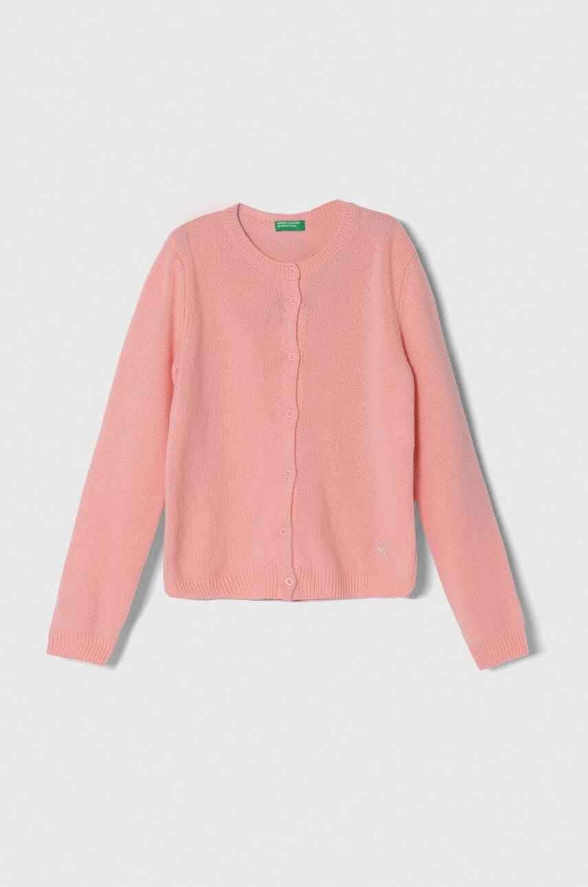 Dětský vlněný kardigan United Colors of Benetton růžová barva - růžová -  80 % Vlna