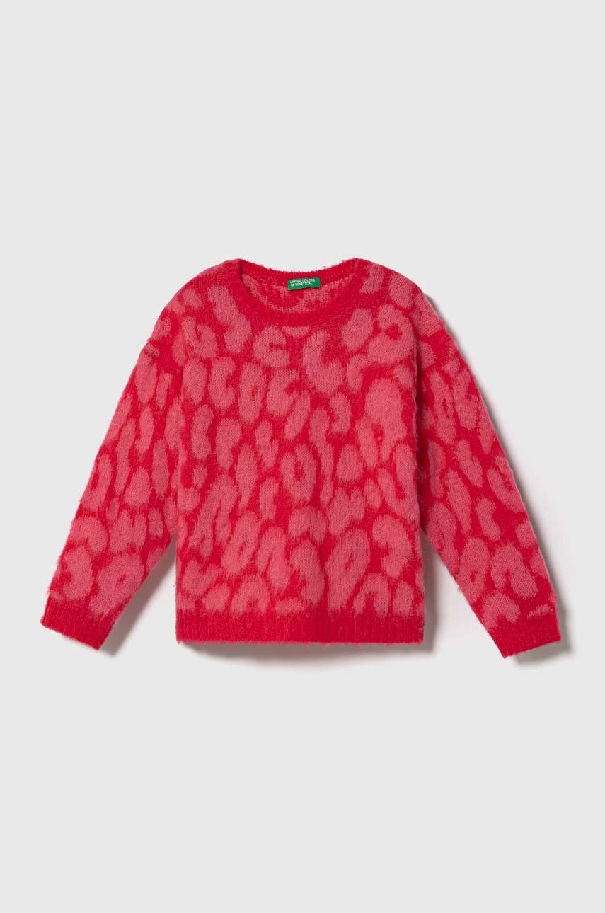 Levně Dětský svetr s příměsí vlny United Colors of Benetton růžová barva, lehký