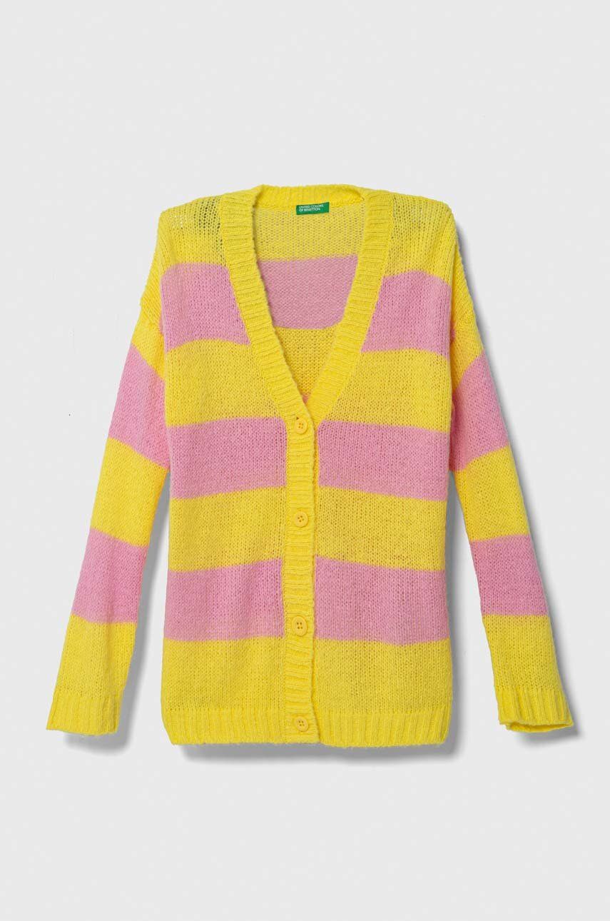 Detský sveter s prímesou vlny United Colors of Benetton žltá farba
