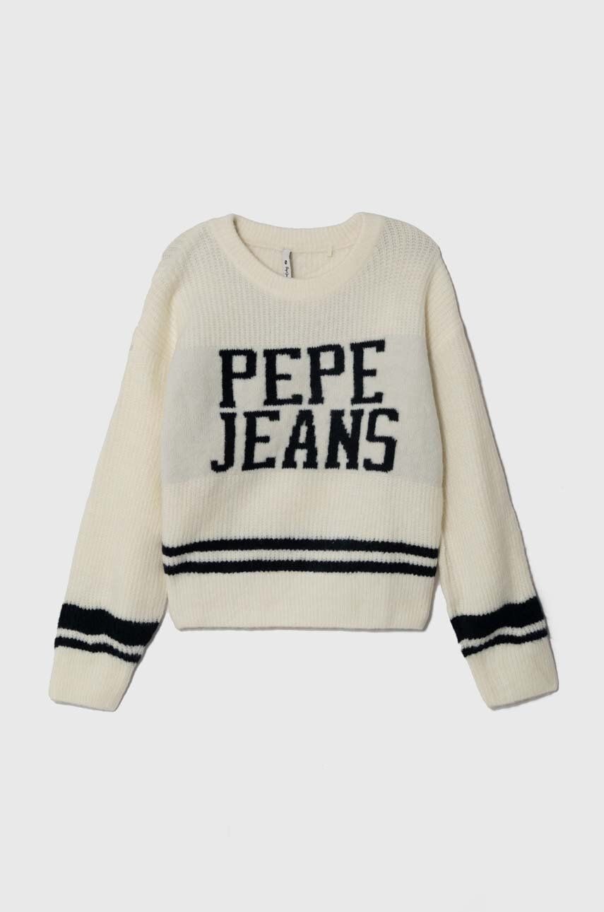 Dětský svetr s příměsí vlny Pepe Jeans béžová barva, hřejivý
