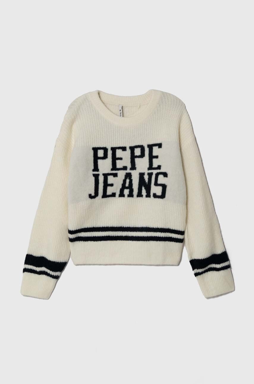 Pepe Jeans pulover pentru copii din amestec de lana culoarea bej, călduros