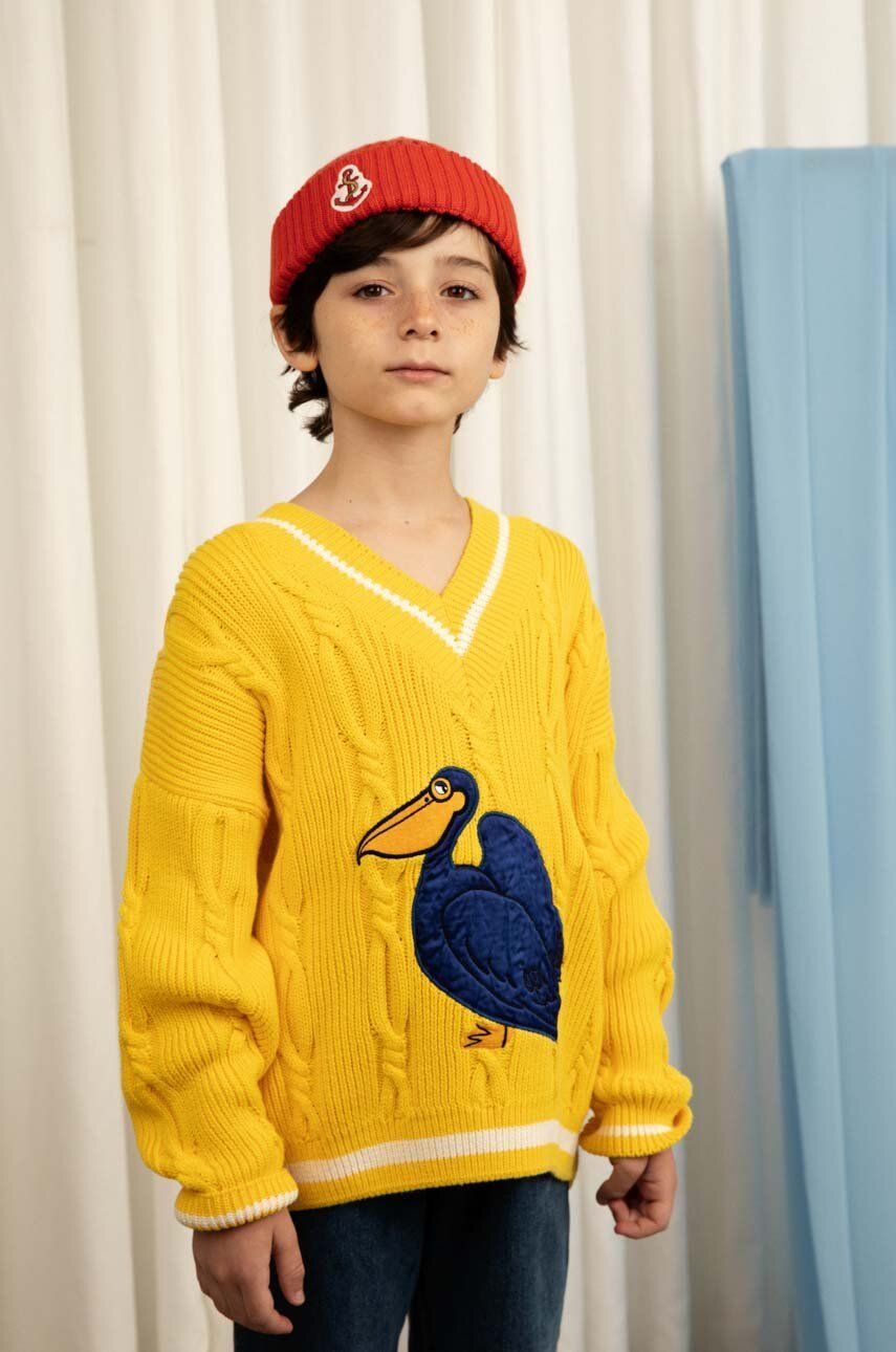 Dětský bavlněný svetr Mini Rodini žlutá barva - žlutá -  100 % Organická bavlna