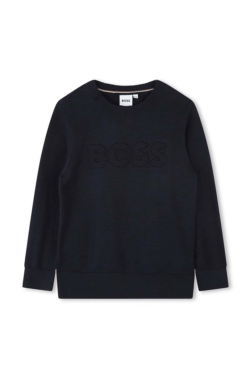 BOSS Pulover De Bumbac Pentru Copii Culoarea Albastru Marin, Light