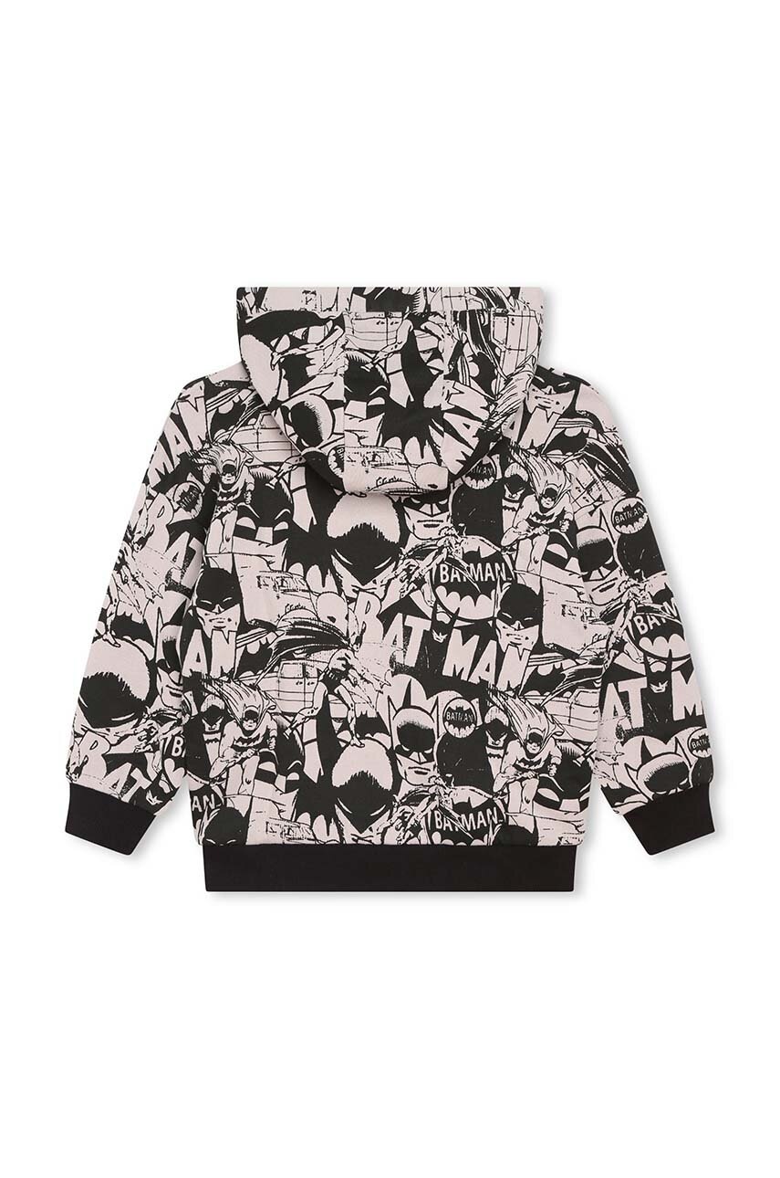 Дитяча бавовняна кофта Dkny x DC Comics колір чорний з капюшоном візерунок