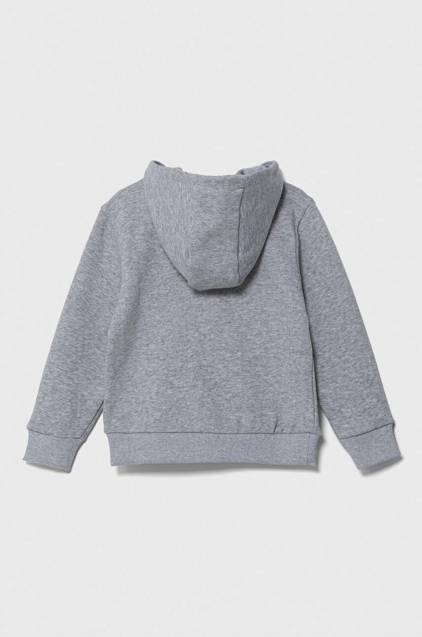 Дитяча бавовняна кофта Lacoste колір сірий з капюшоном однотонна Дитяча бавовняна кофта Lacoste колір сірий з капюшоном однотонна
