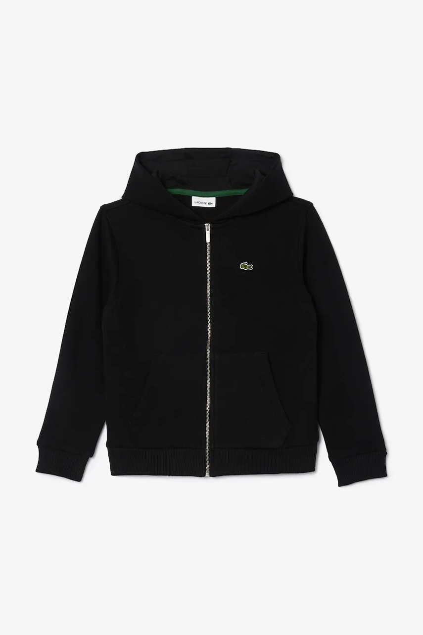 Lacoste hanorac de bumbac pentru copii culoarea negru, cu glugă, uni, SJ9723