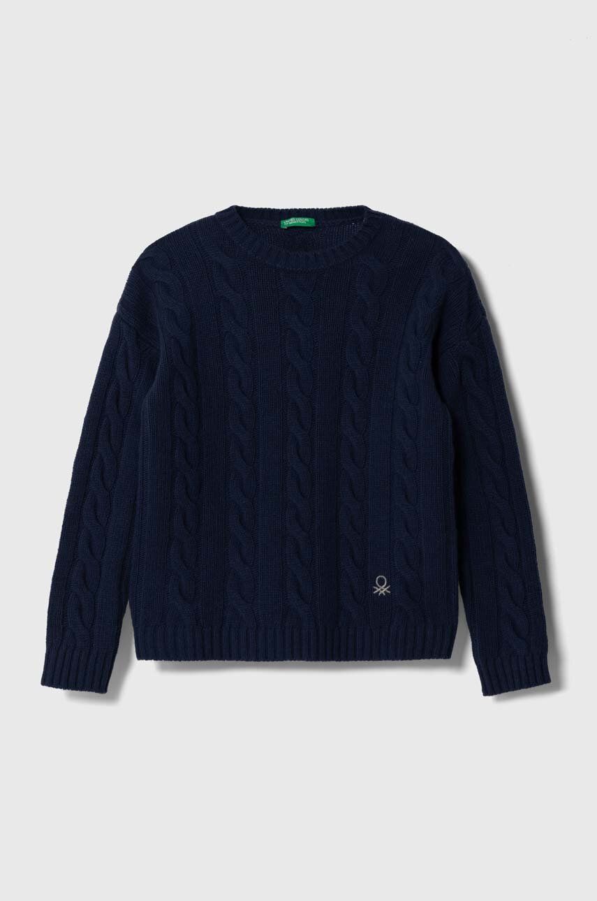 United Colors of Benetton pulover de lână pentru copii culoarea albastru marin, călduros