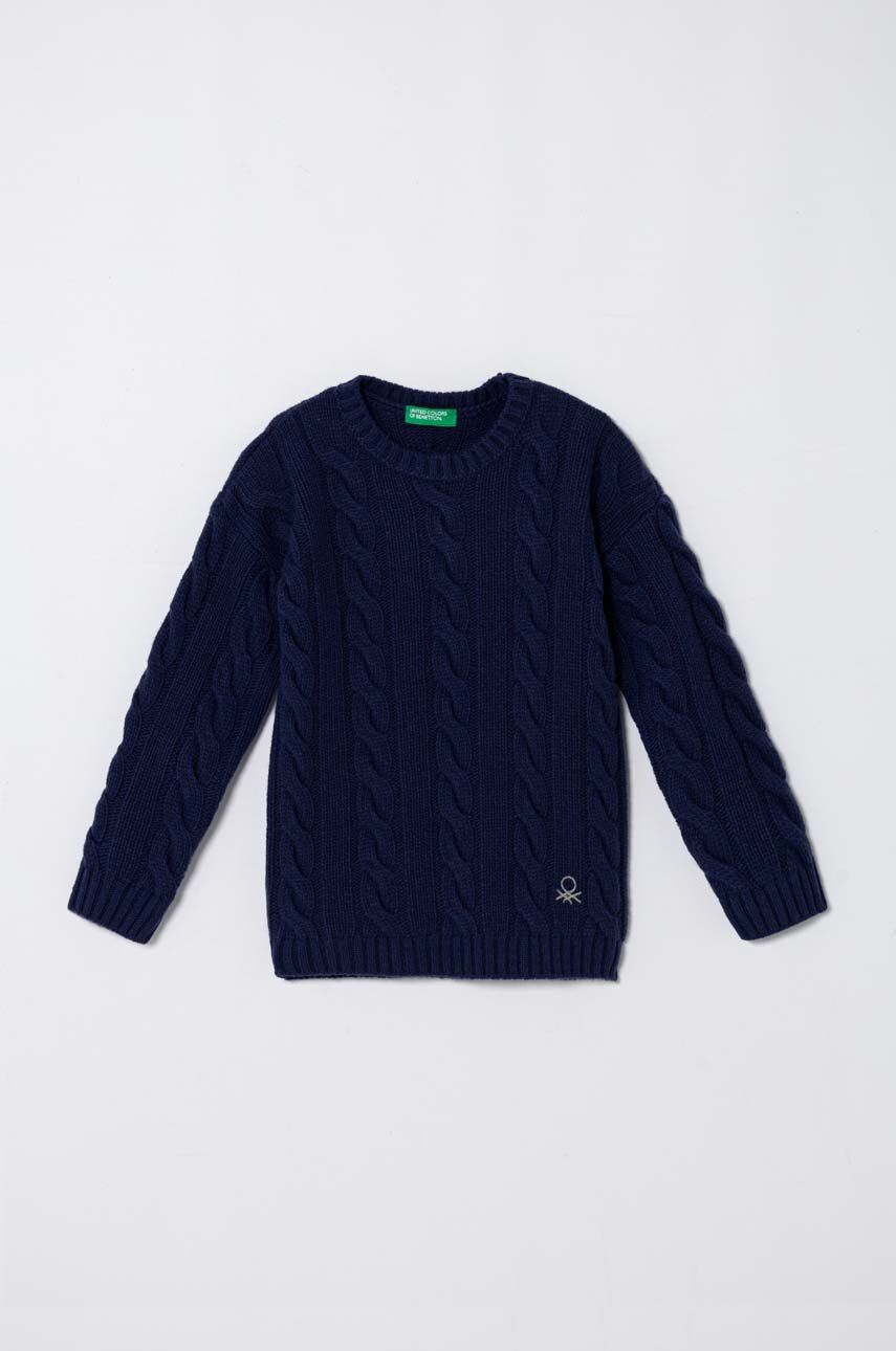 United Colors of Benetton pulover de lână pentru copii culoarea albastru marin, light