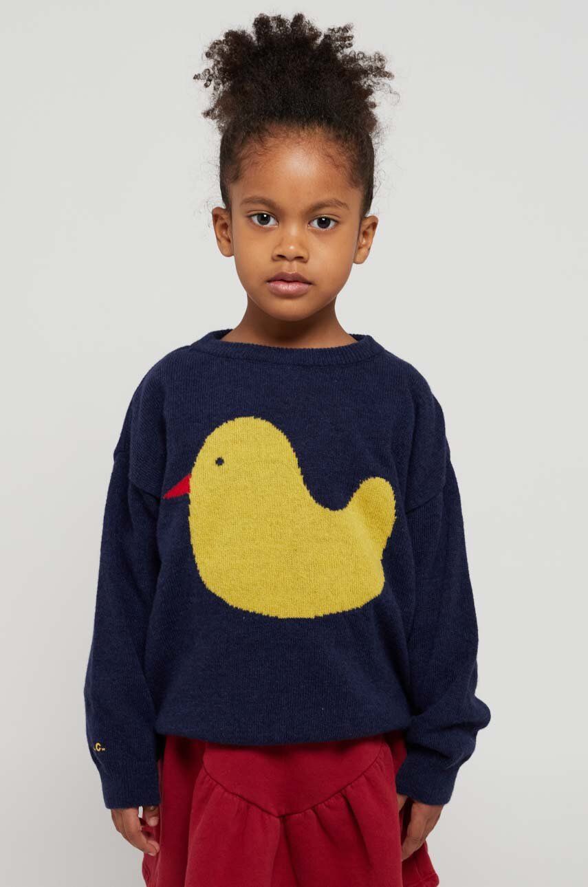 Bobo Choses pulover de lână pentru copii culoarea albastru marin