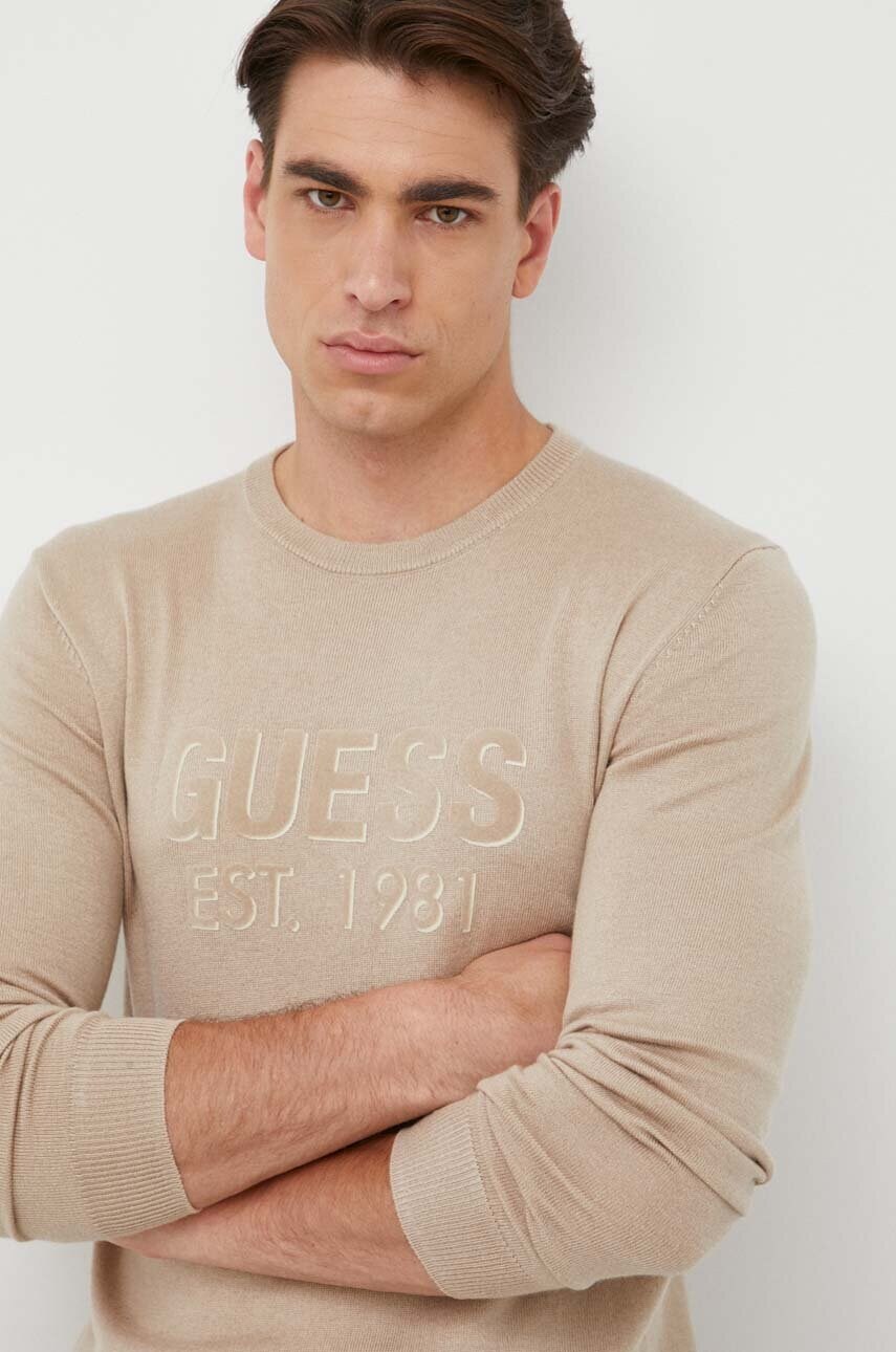 

Светр з домішкою шовку Guess колір бежевий легкий