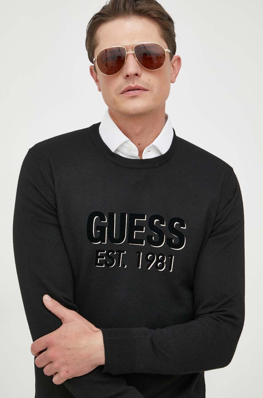 

Светр з домішкою шовку Guess колір чорний легкий