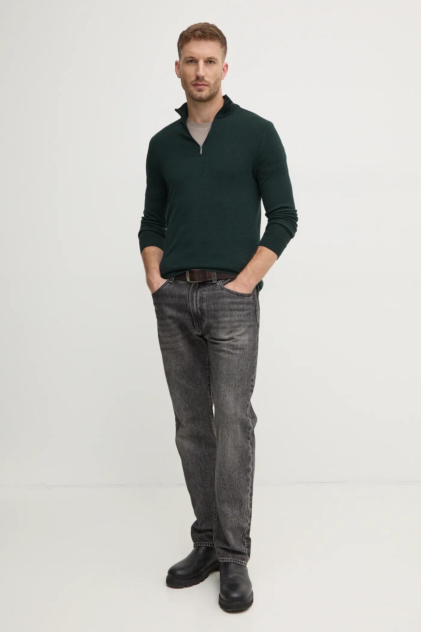 Шерстяной свитер Calvin Klein мужской цвет зелёный лёгкий с гольфом Шерстяной свитер Calvin Klein мужской цвет зелёный лёгкий с гольфом