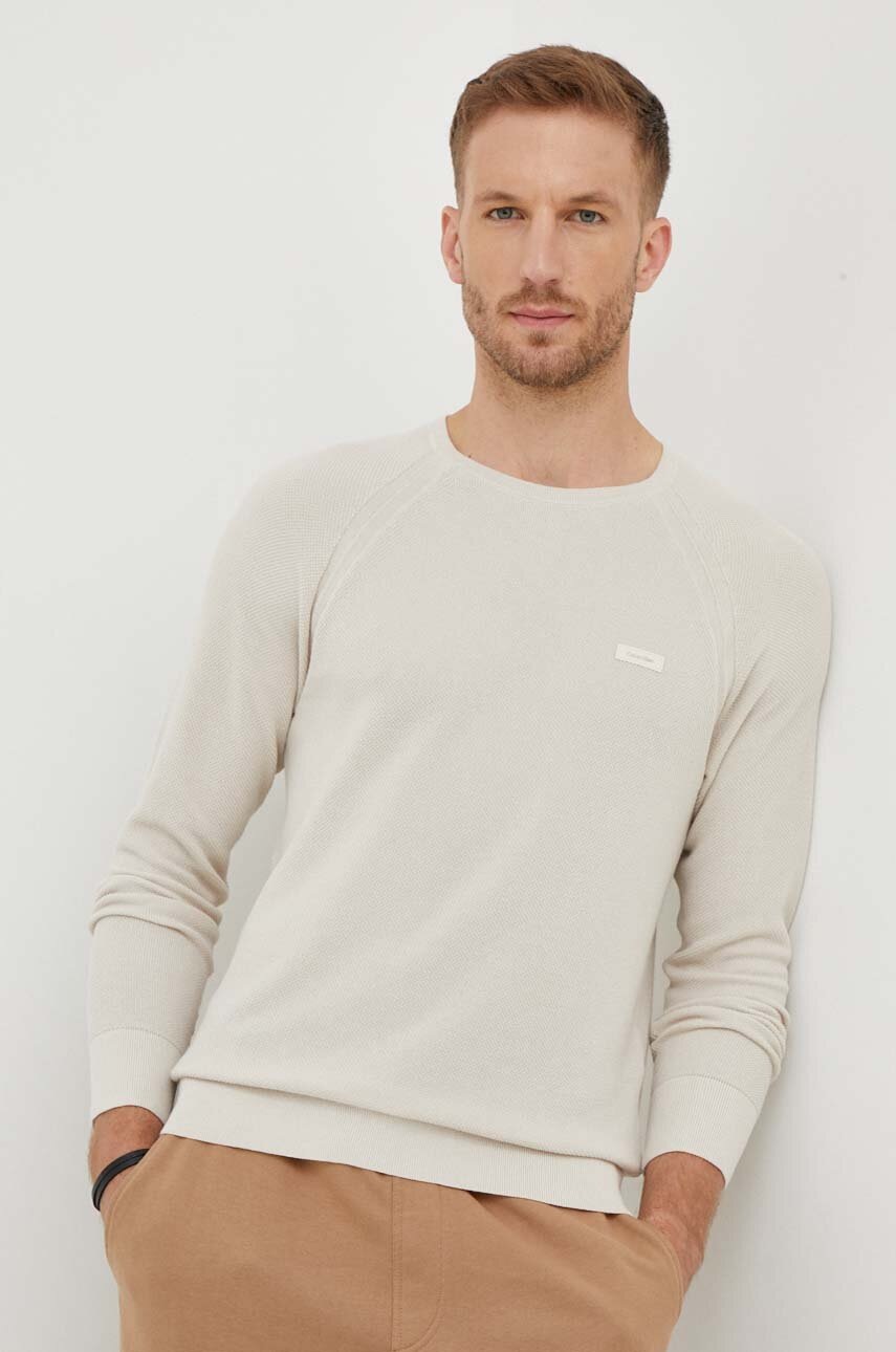 

Пуловер Calvin Klein мъжки в бежово от лека материя, Бежов