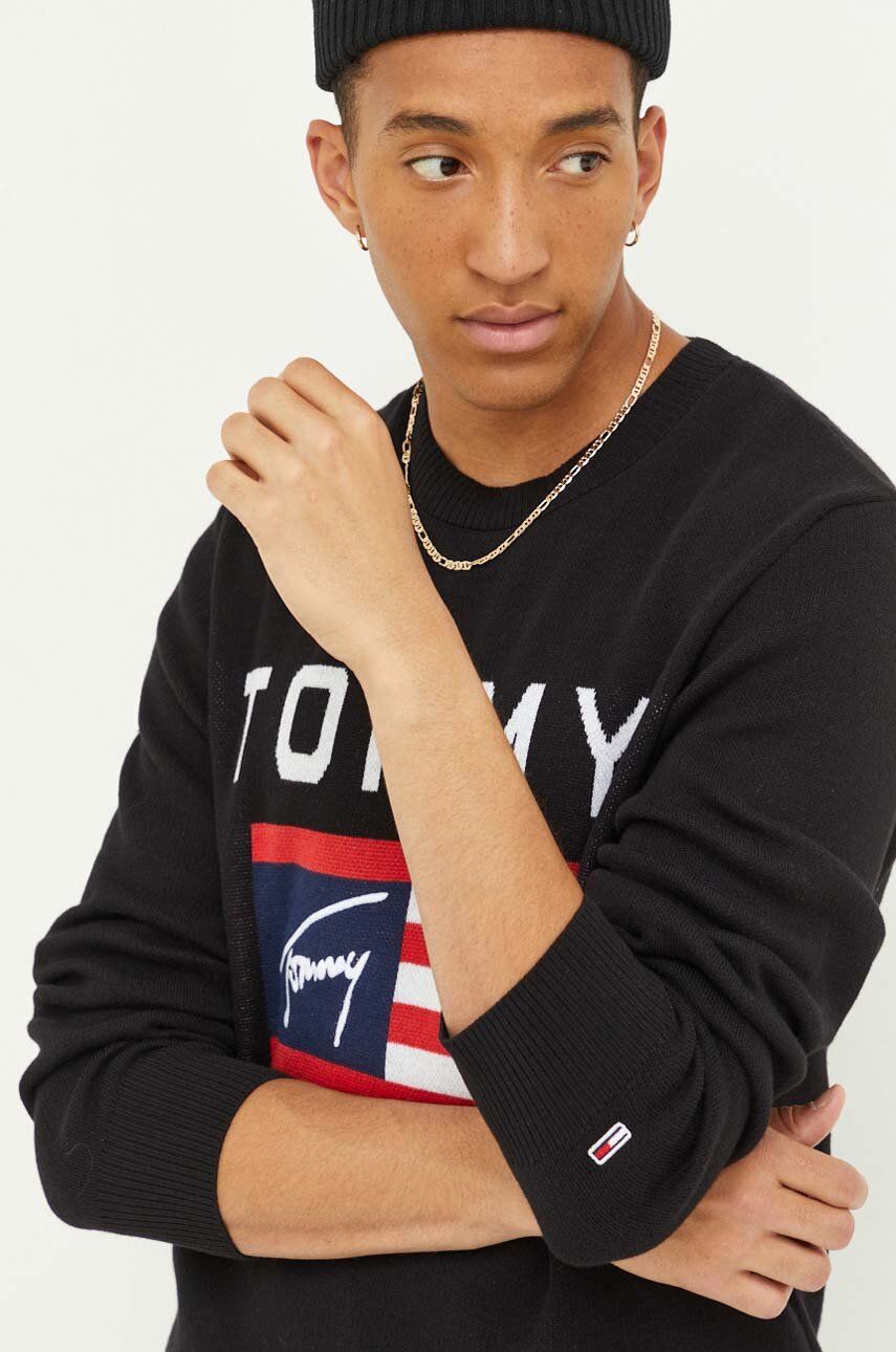 Bavlněný svetr Tommy Jeans černá barva - černá -  100 % Bavlna