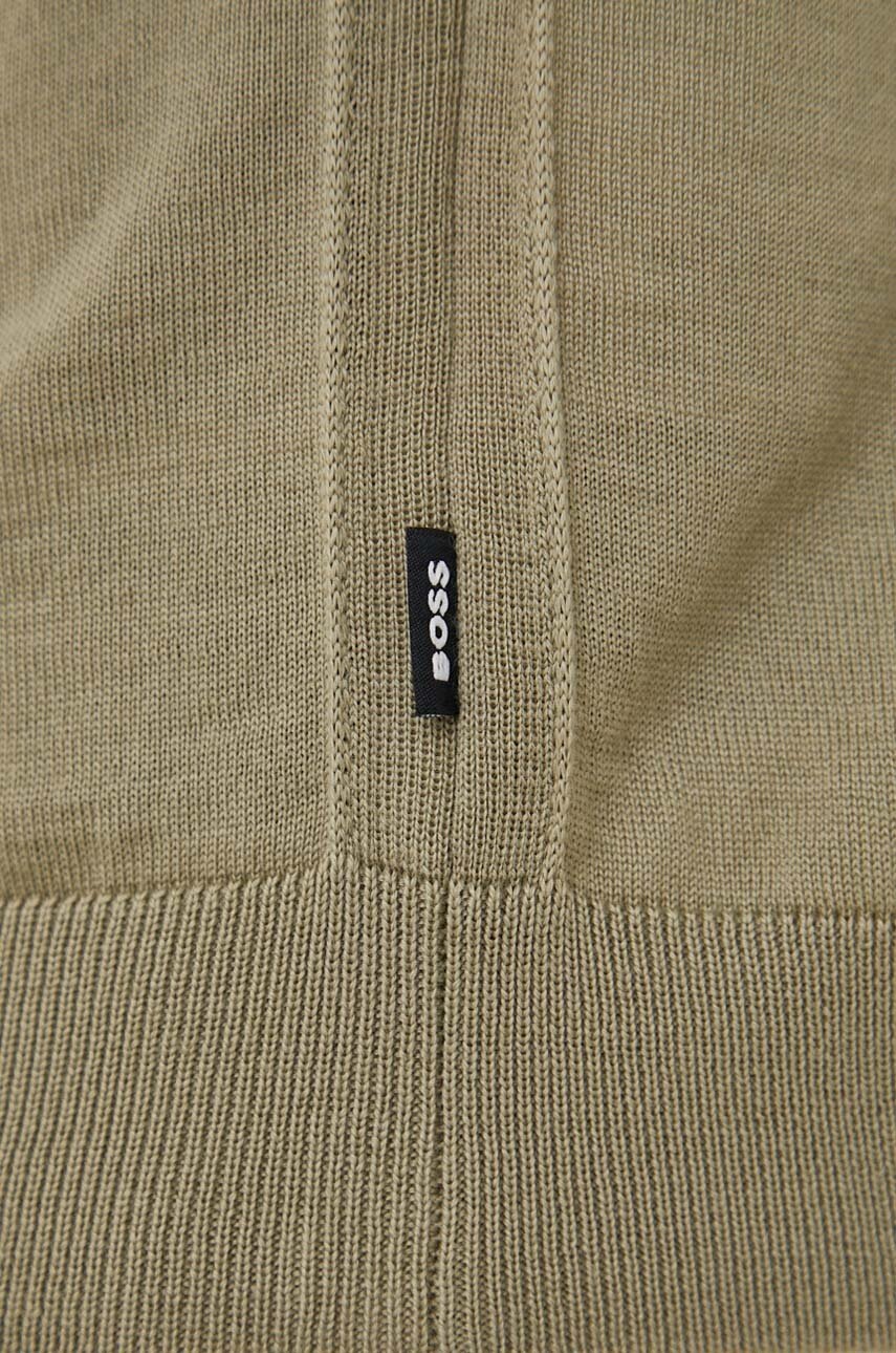 Μάλλινο πουλόβερ BOSS ανδρικά, χρώμα: πράσινο φωτογραφία
