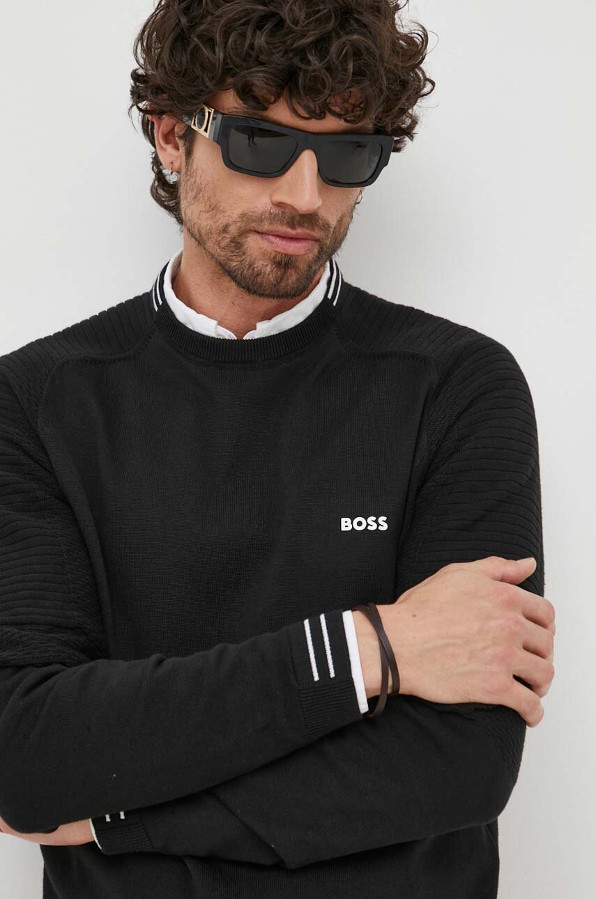 Boss Green pulover de bumbac BOSS GREEN culoarea negru