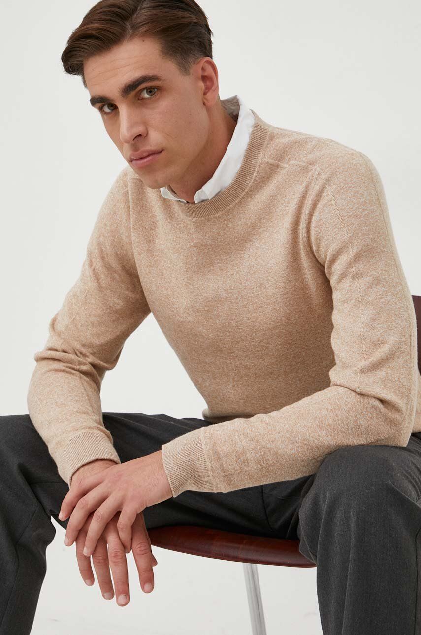 BOSS pulover din amestec de lana barbati, culoarea bej