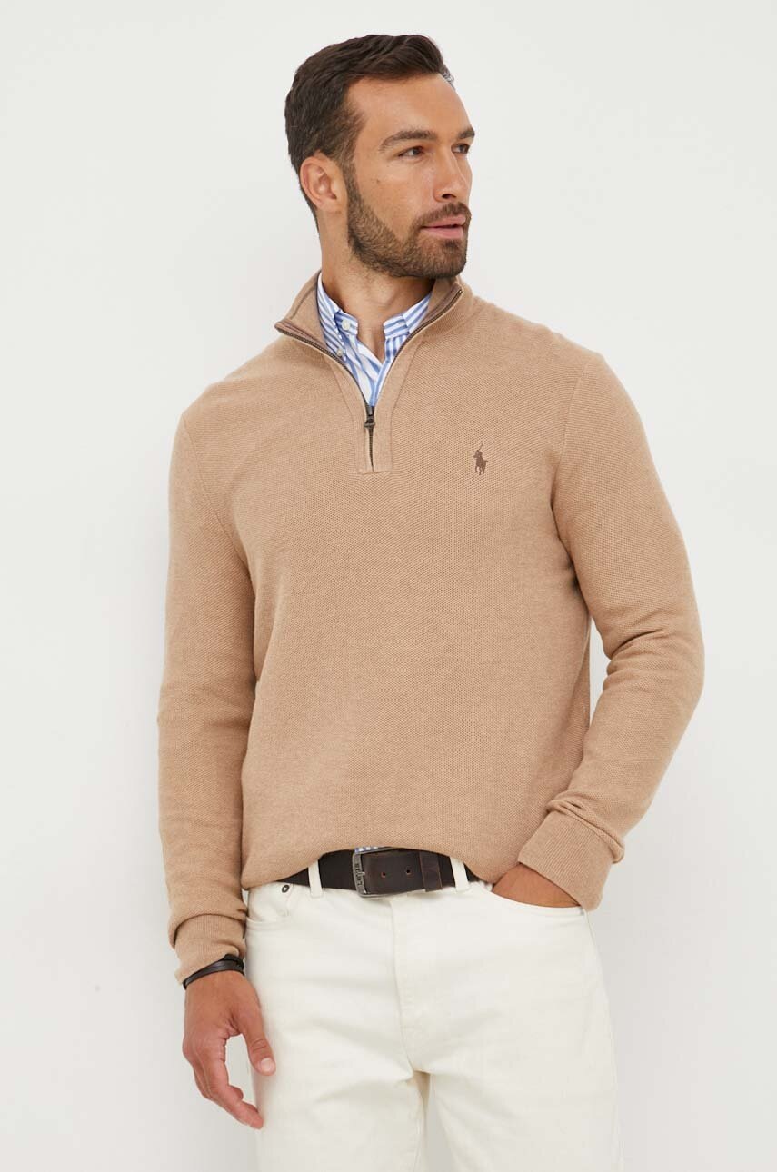 

Памучен пуловер Polo Ralph Lauren в кафяво от лека материя, Кафяв