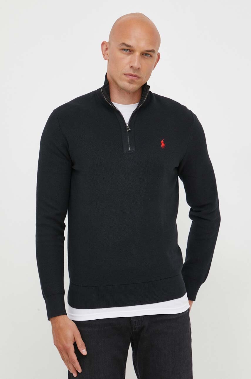 

Памучен пуловер Polo Ralph Lauren в черно от лека материя, Черен