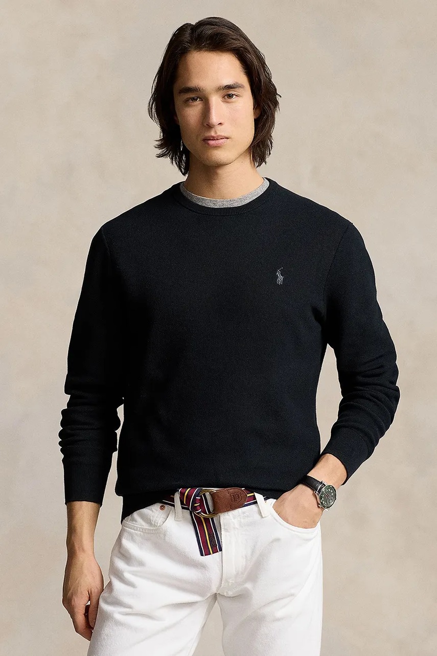 Polo Ralph Lauren sweter bawełniany kolor czarny lekki 710918163