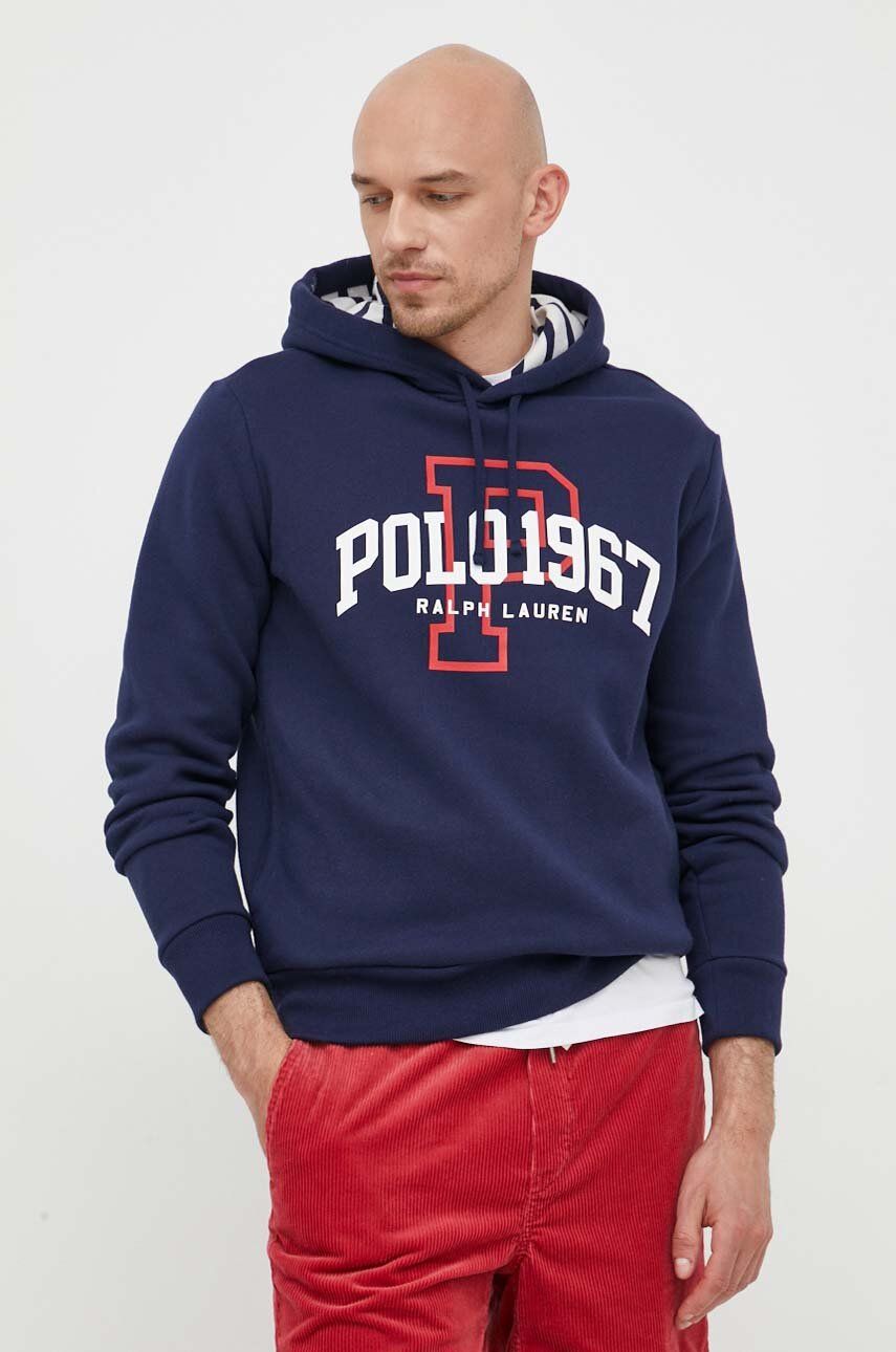 E-shop Mikina Polo Ralph Lauren pánská, tmavomodrá barva, s kapucí, s potiskem