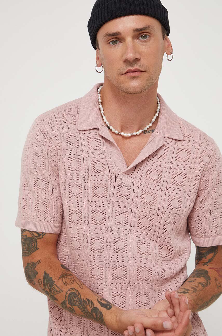 Polo tričko Hollister Co. růžová barva - růžová - 53 % Bavlna