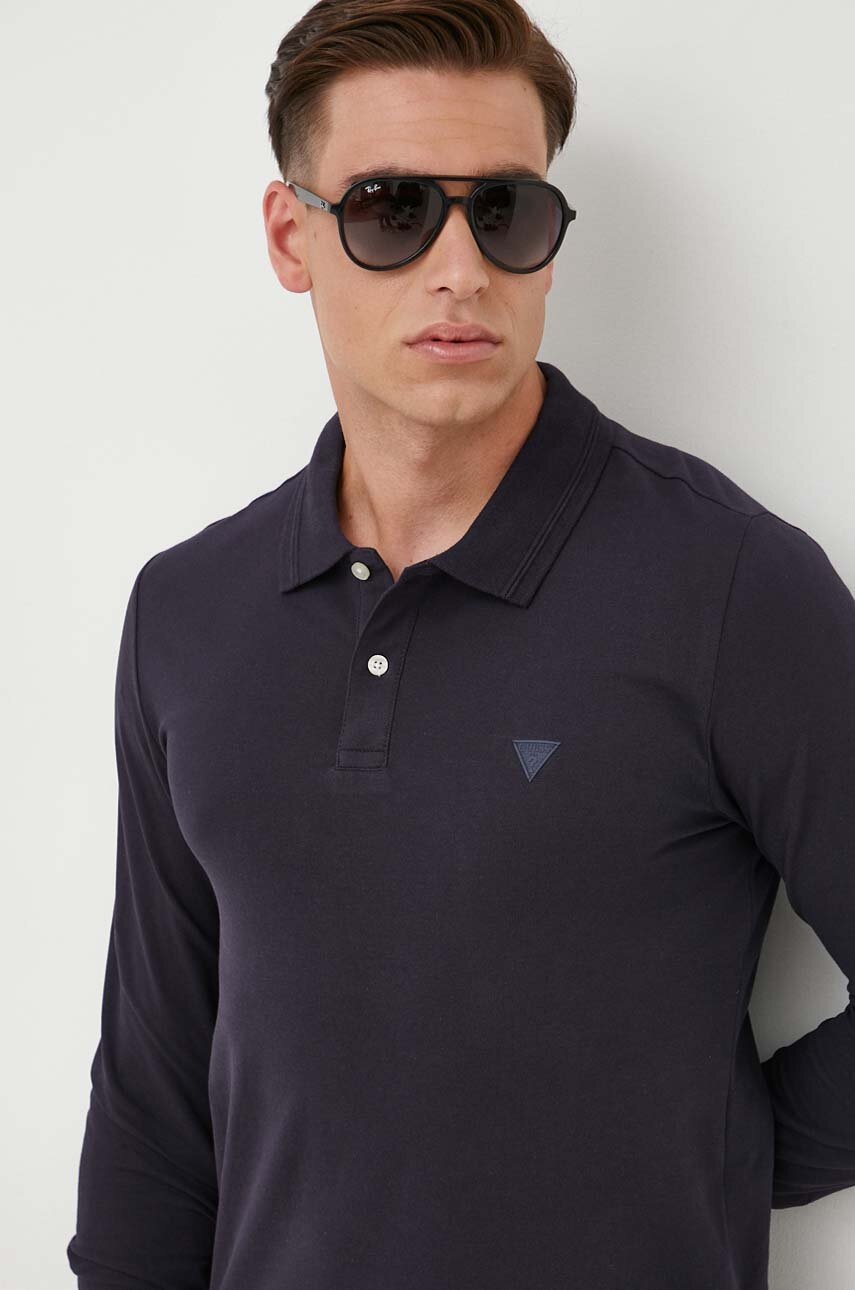 

Лонгслів Guess чоловічий колір синій однотонний
