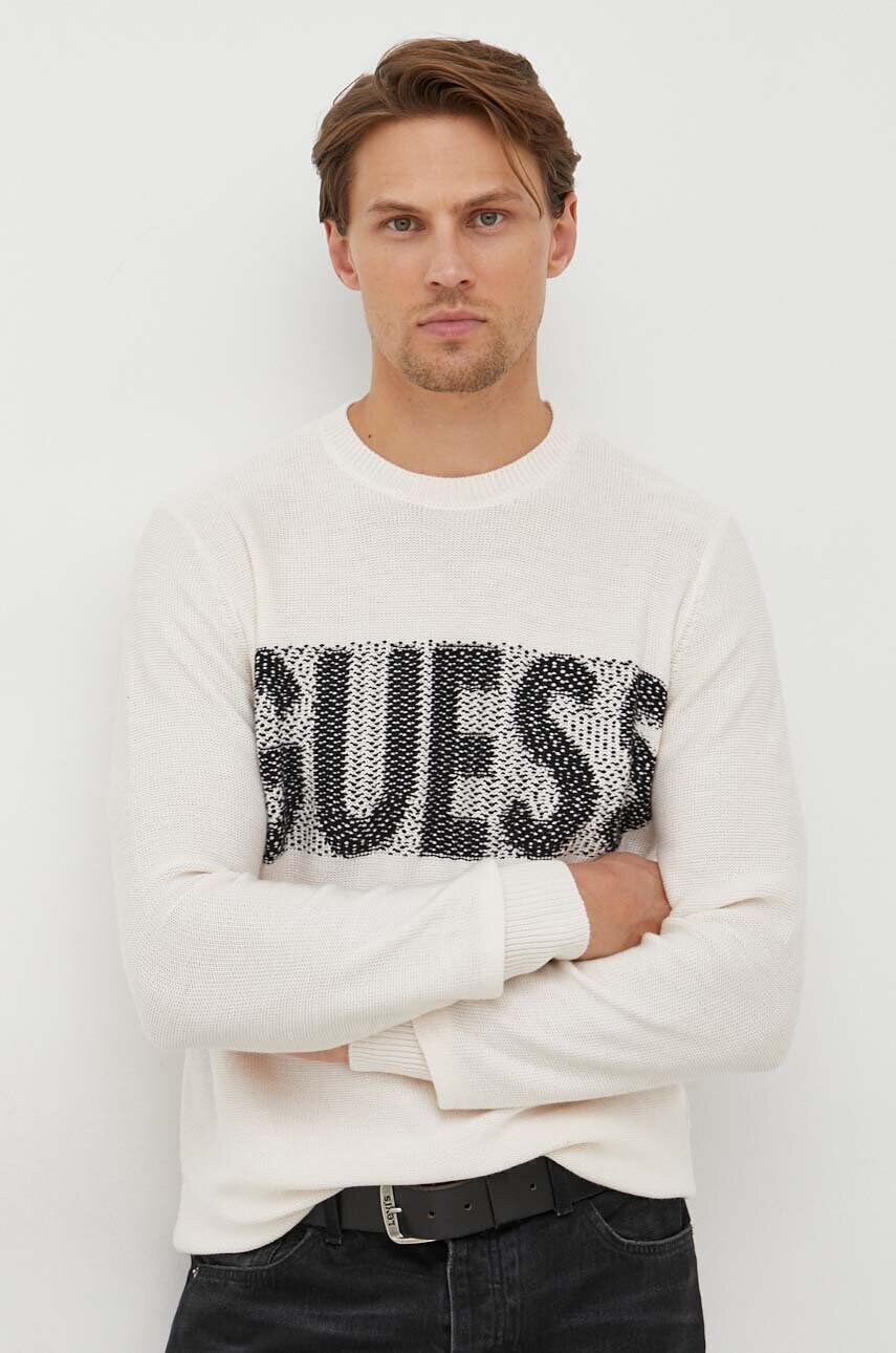 

Свитер с примесью шерсти Guess мужской цвет бежевый