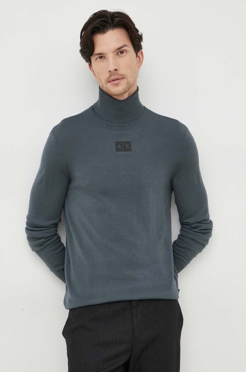 

Вовняний светр Armani Exchange чоловічий колір зелений легкий гольф