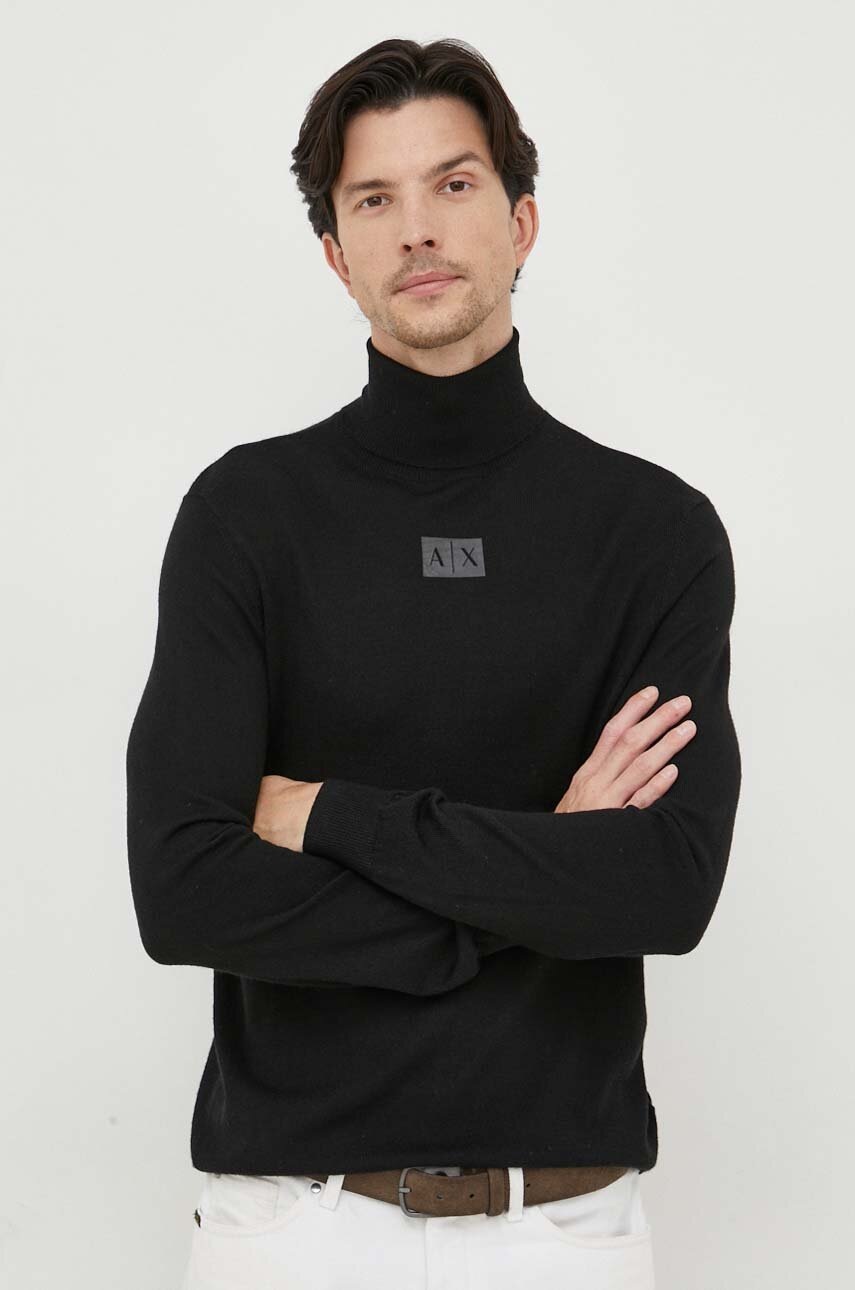 

Вовняний светр Armani Exchange чоловічий колір чорний легкий гольф