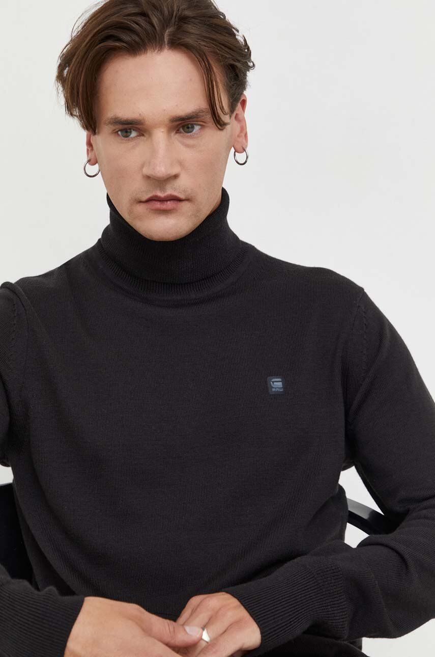 G-Star Raw pulover de lana barbati, culoarea negru, light, cu guler