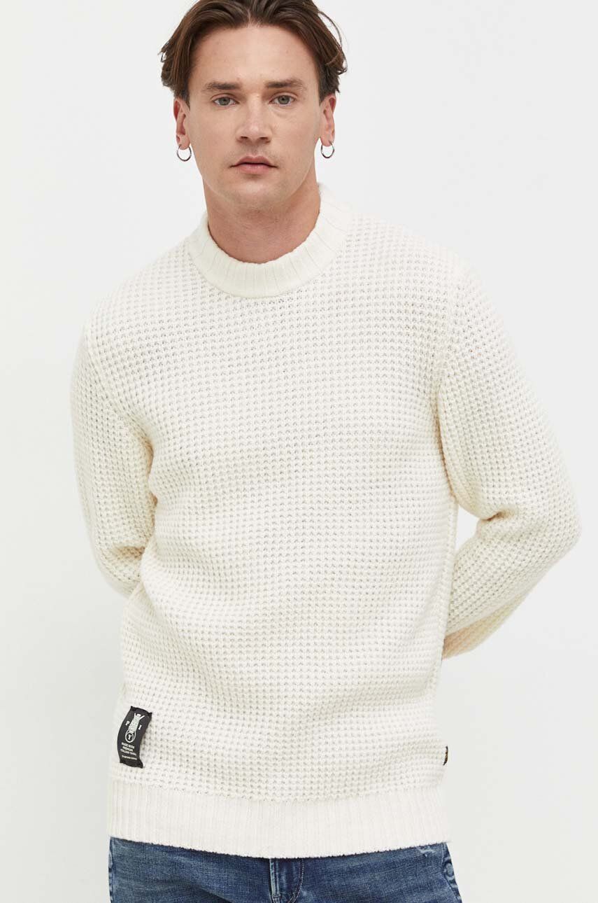 G-Star Raw pulover de lana barbati, culoarea bej, călduros