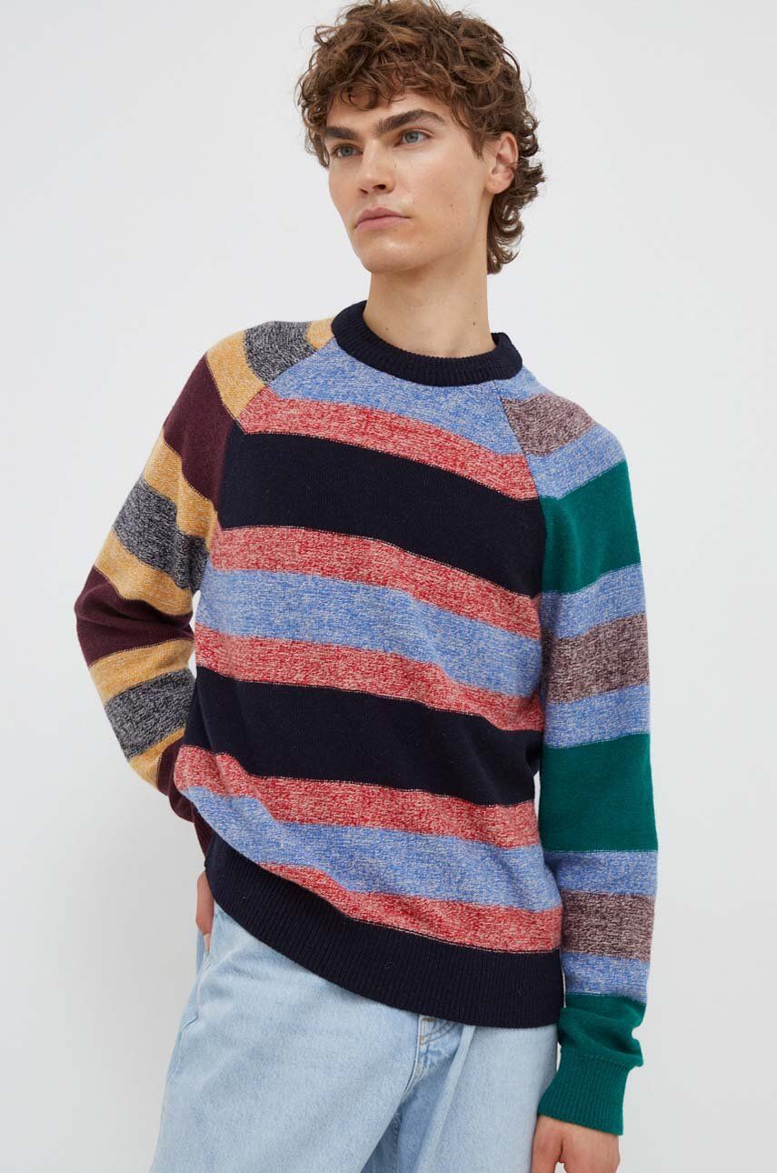 Vlněný svetr PS Paul Smith pánský, tmavomodrá barva, lehký