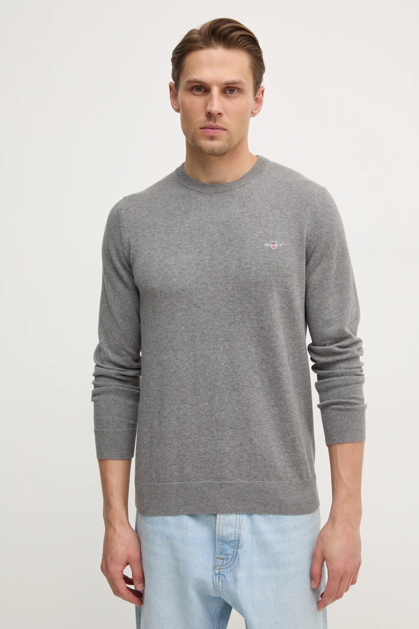 Gant pulover de bumbac culoarea gri, light Gant pulover de bumbac culoarea gri, light