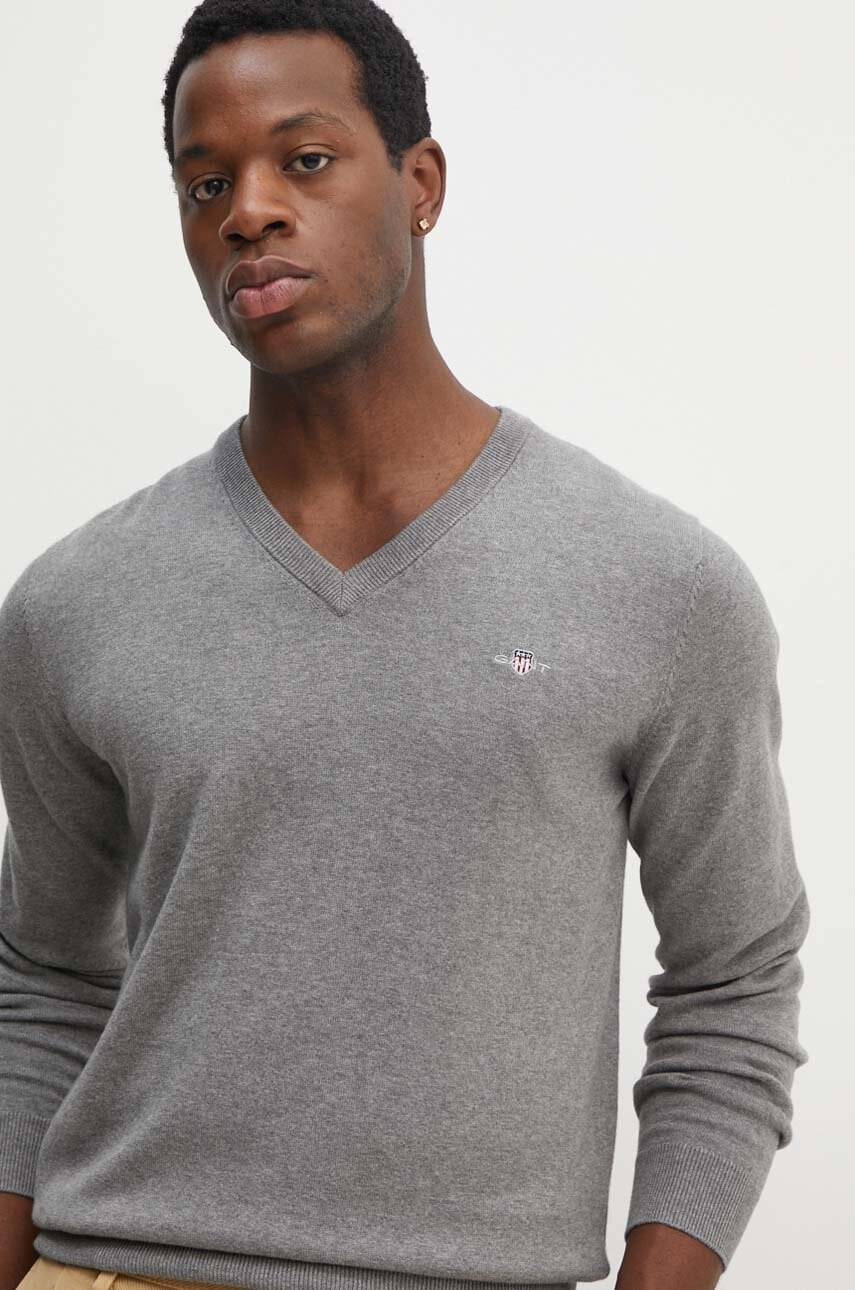 Gant pulover de bumbac culoarea gri, light