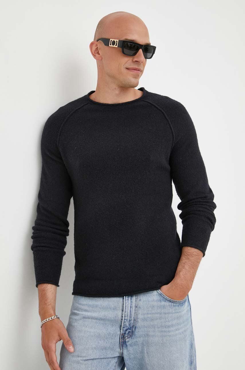 American Vintage pulover din amestec de lana barbati, culoarea negru, light
