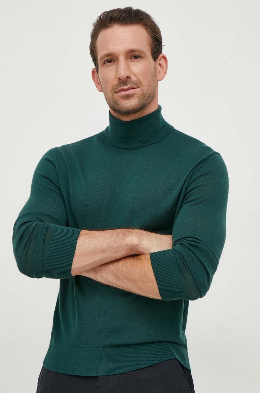 

Вовняний светр United Colors of Benetton чоловічий колір зелений легкий гольф