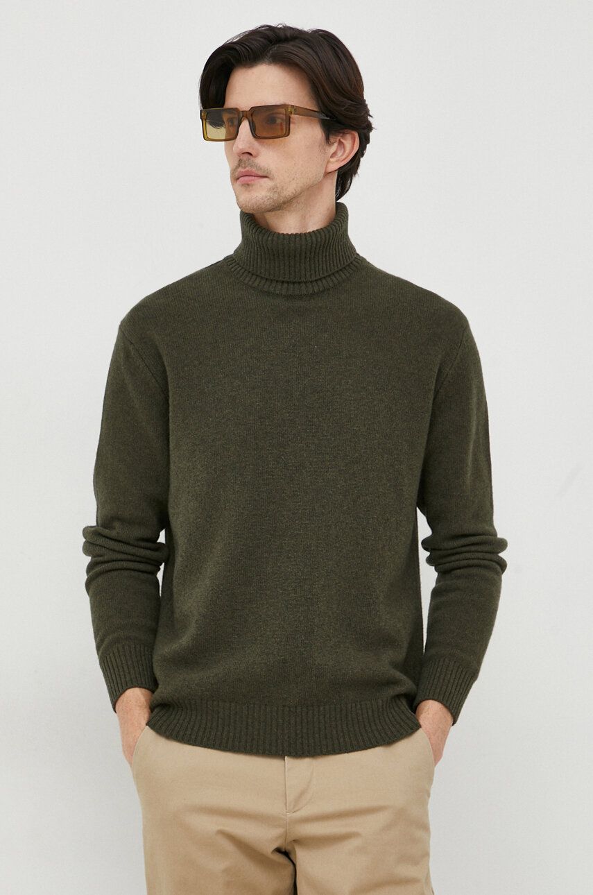 Sisley pulover de lana barbati, culoarea verde, cu guler
