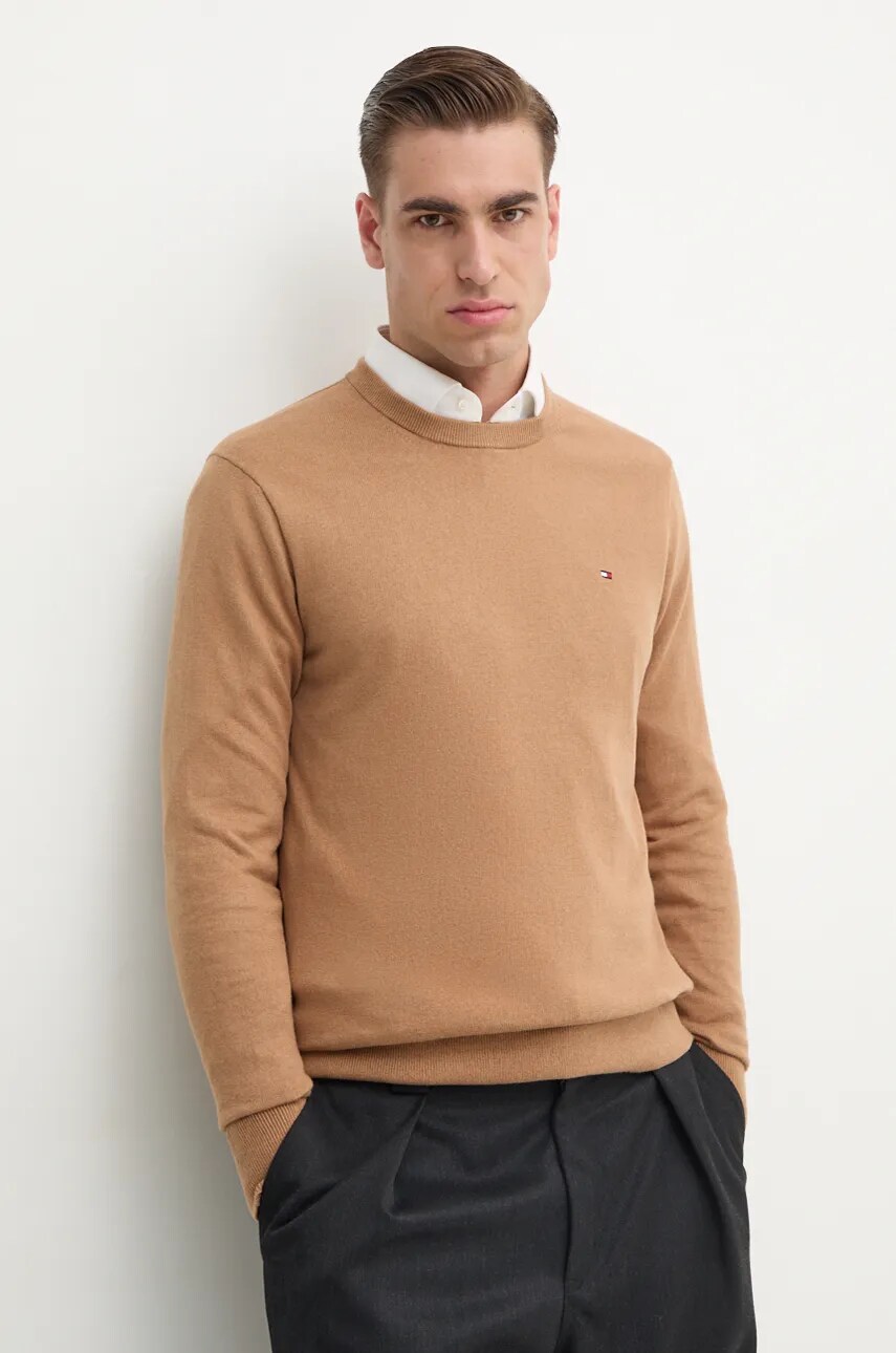 Levně Svetr s příměsí kašmíru Tommy Hilfiger hnědá barva, lehký