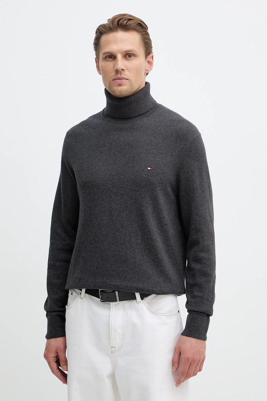 Tommy Hilfiger sweter z domieszką kaszmiru kolor szary lekki z golferm