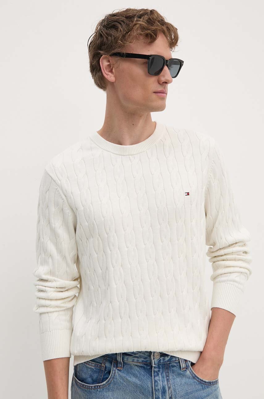 

Памучен пуловер Tommy Hilfiger в бежово от лека материя, Бежов